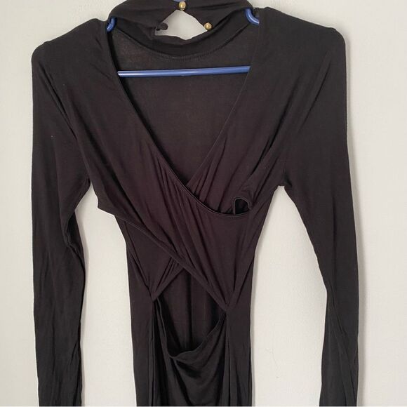 A’Gaci Women’s Long Sleeve Asymmetric Skirt Cut Out Back High Neck Dress - Picture 4 of 4